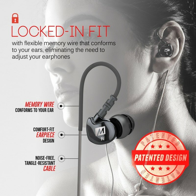 The M6 In-Ear Sports Headphones are designed to fit in the ear securely and comfortably. This is achieved with a patented ergonomic housing design, over-the-ear fit, and memory wire technology. The memory wire is flexible and conforms comfortably to the shape of YOUR ears. #MEEaudio #ad